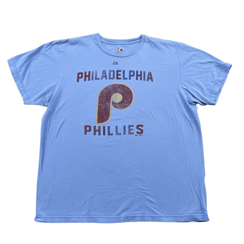 Philadelphia Phillies T-Shirt Mens XL Power Blue Majestic Triple Peak Maroon